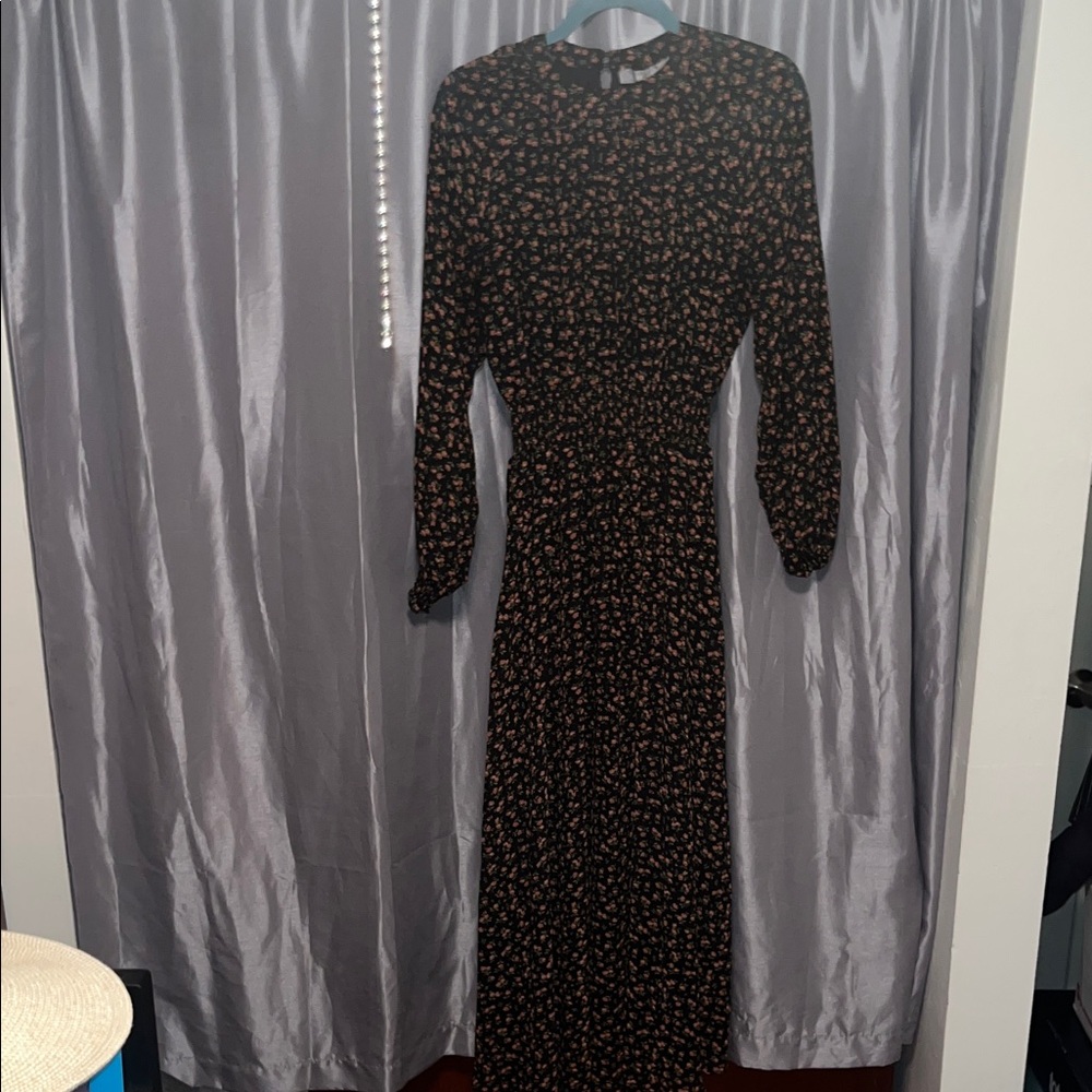 Chic Long Sleeve Black Floral Dress